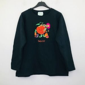 Quacker Factory Women's M Sweatshirt Black Peek A Boo Embroidered Jack-O-Lantern
